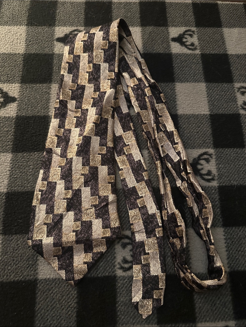 Stafford Black and Gold Geometric Silk Tie